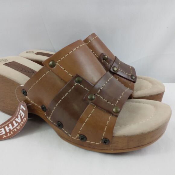 Vintage Y2K Lower East Side Patchwork Leather Platform Chunky Wedge Sandals 7.5 - Picture 2 of 10